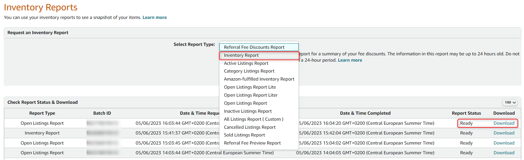 Amazon how to find inventory and processing reports ChannelEngine