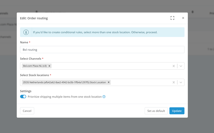 ZEOS order routing ChannelEngine