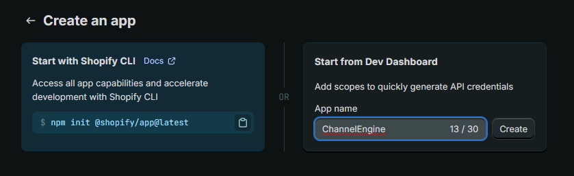 Create-an-app-Dev-Dashboard-Shopify