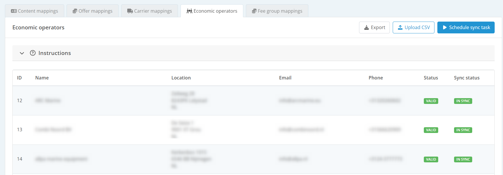 The Economic operators tab