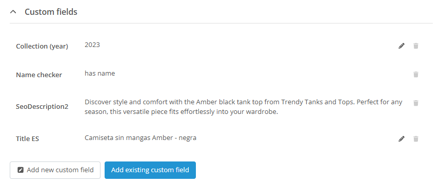 Product relation section of the Content widget