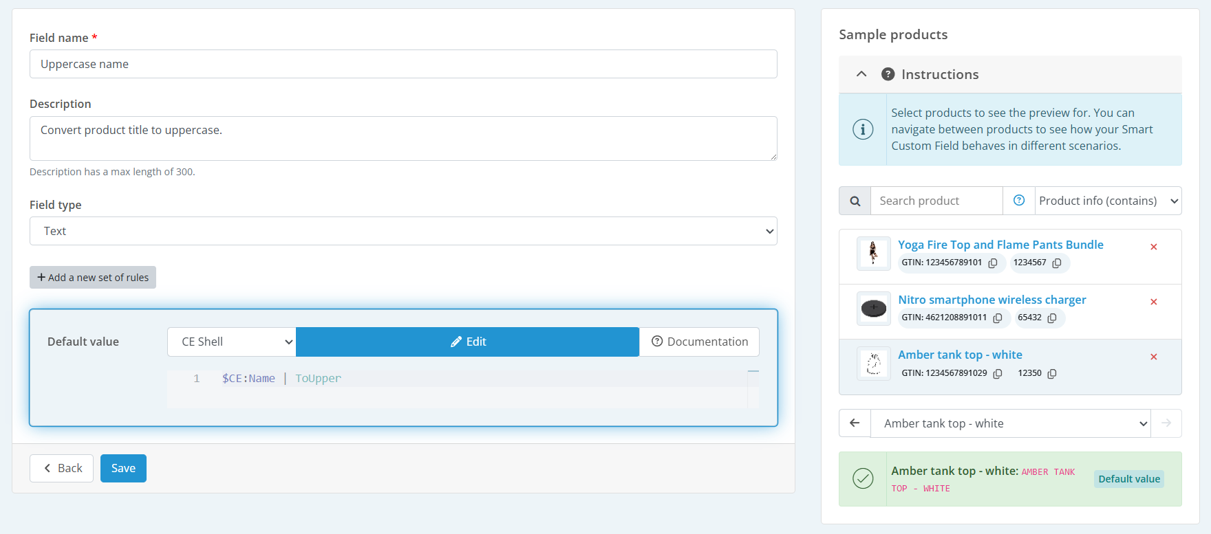 Using CE Shell to create a smart custom field Uppercase name