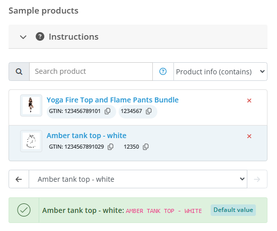 Sample products widget on the Edit smart custom fields page