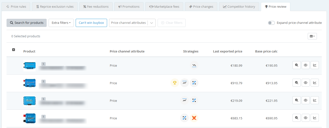 Price review tab in the Pricing step