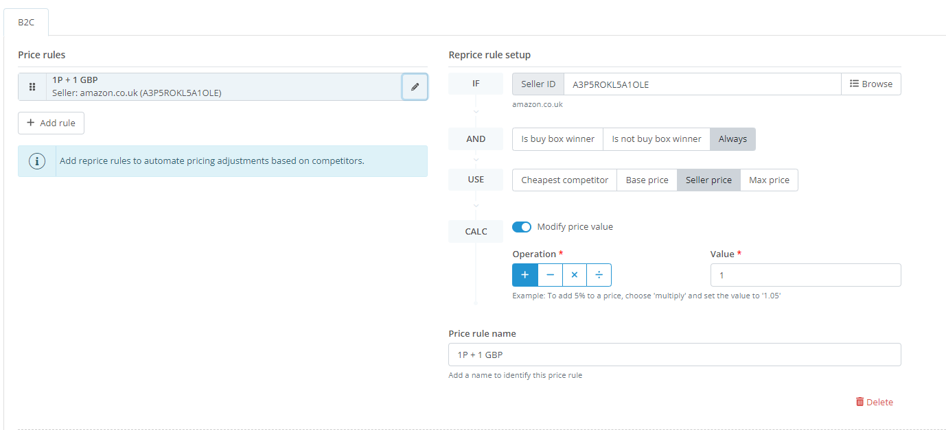 Reprice exclusion rule example
