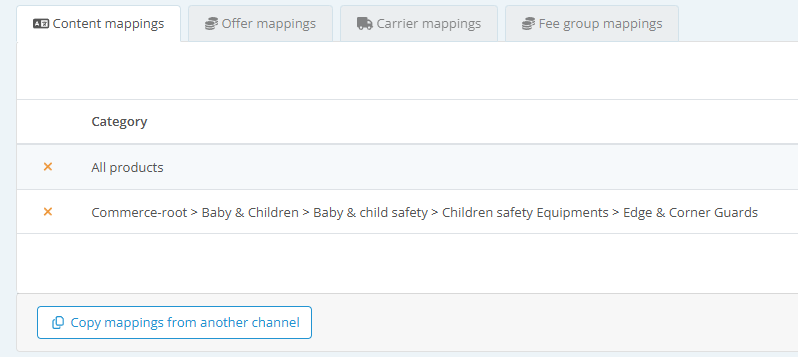 Copy mappings from another channel in Content mappings