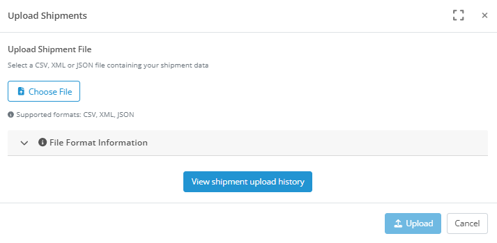Upload shipments pop-up