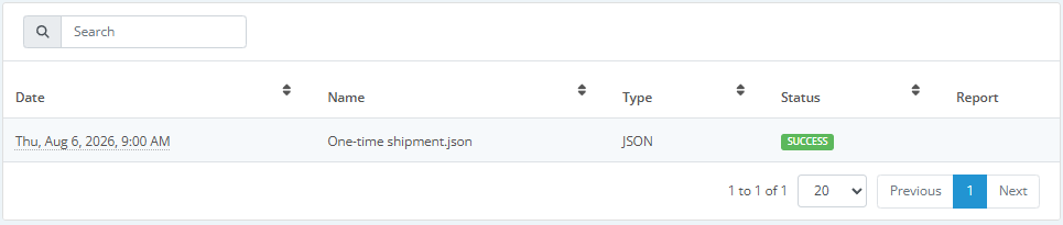 Shipment feed upload history page