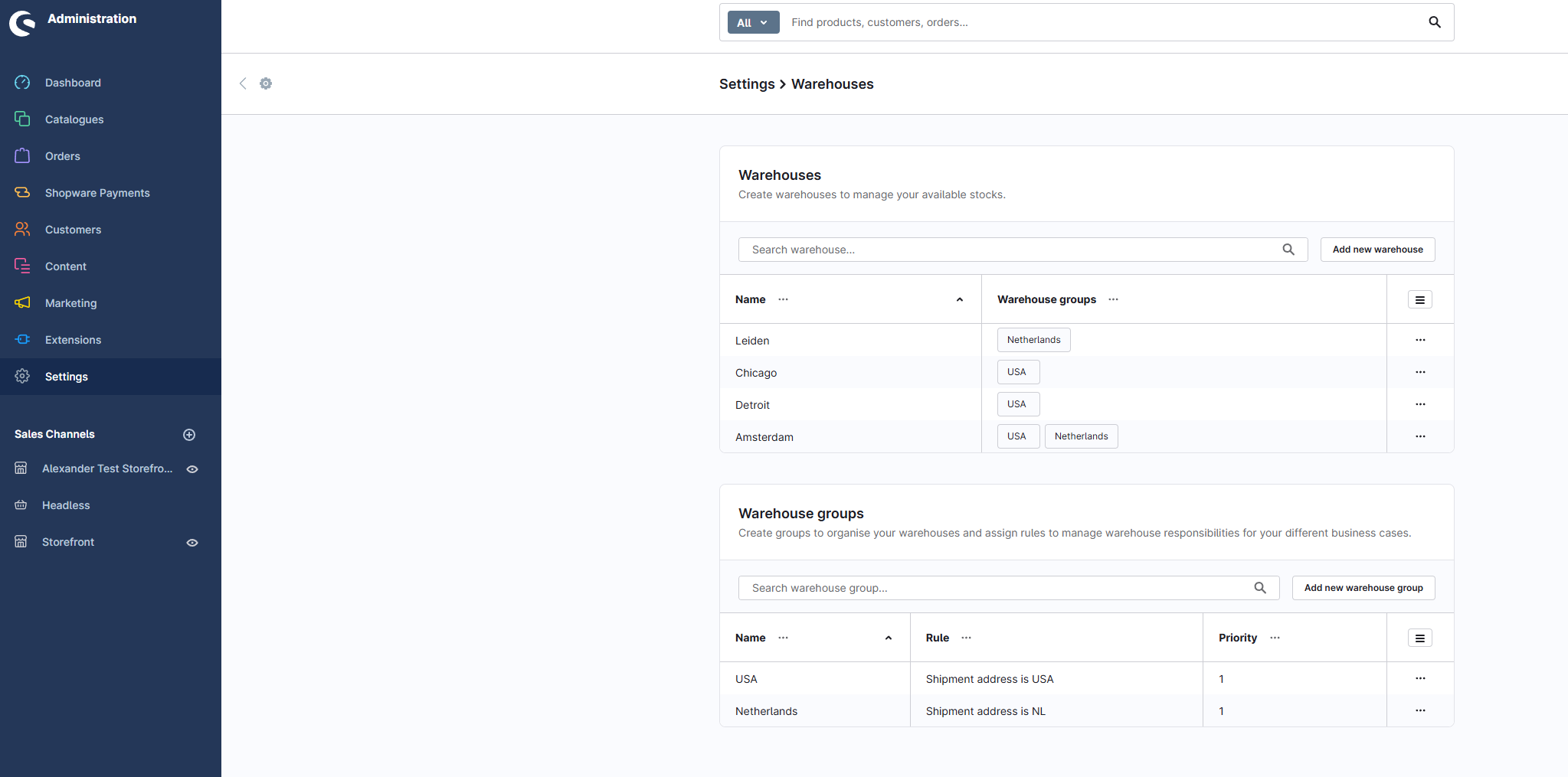 Shopware 6 warehouses