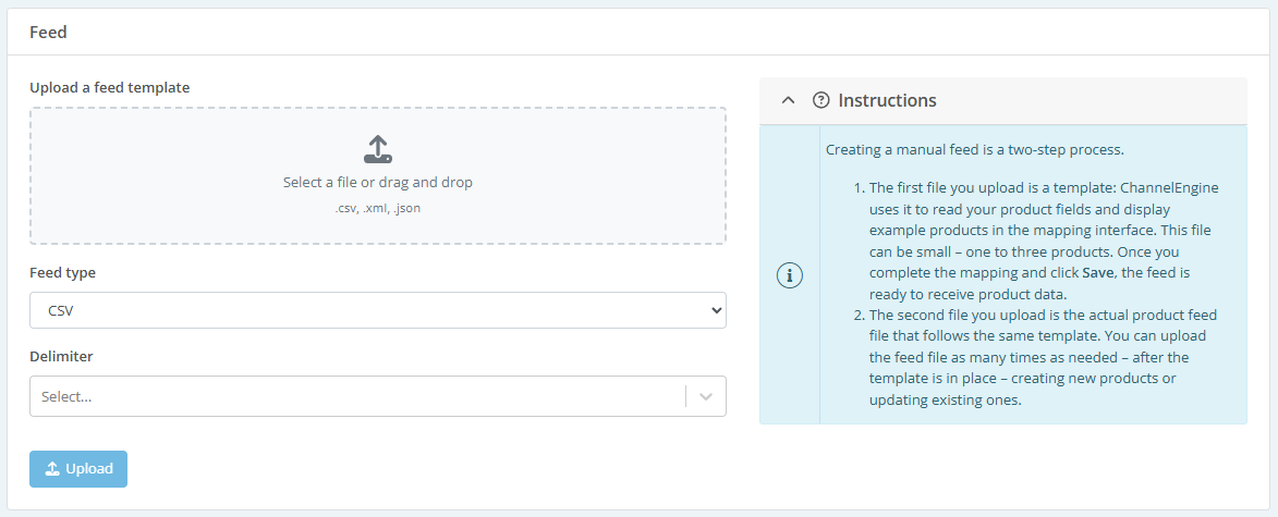 Upload a feed template