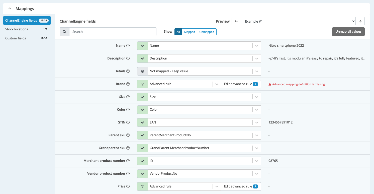 Mapping ChannelEngine fields