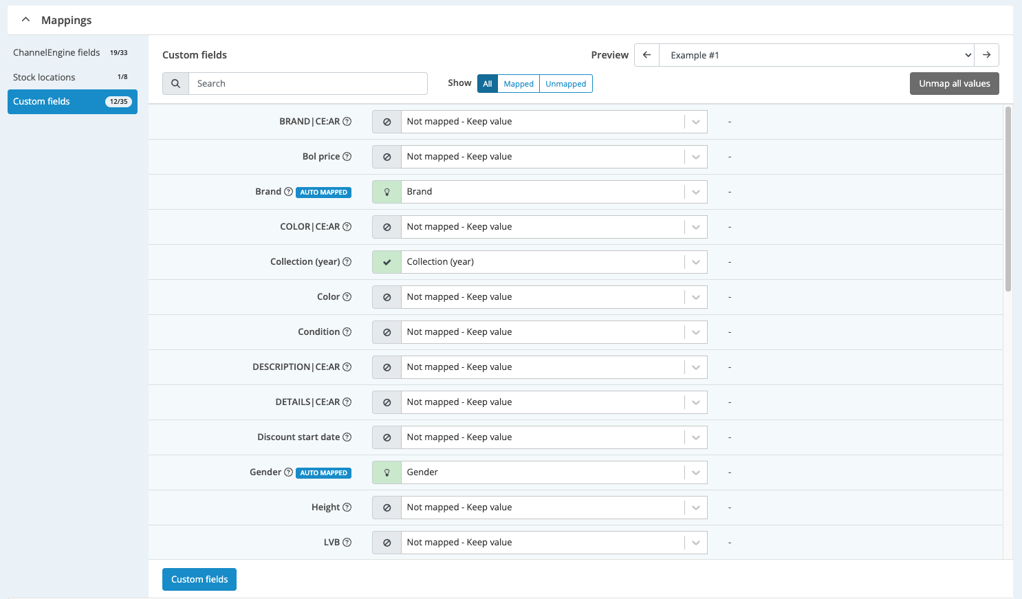 Custom fields product feed